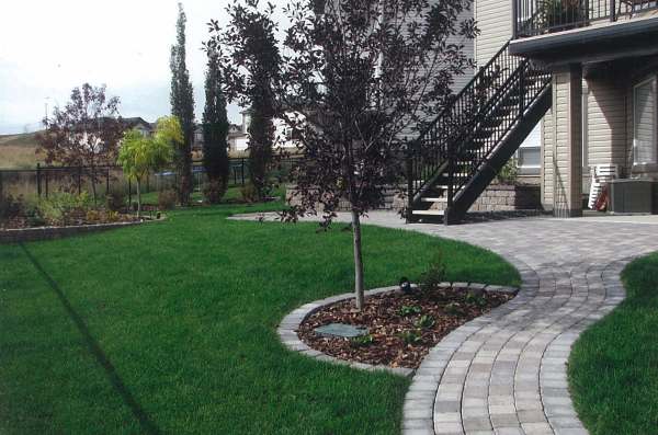 A simple brick pathway flows right out of the patio to another place in the yard. 