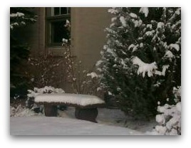 Features like this stone bench can also look good year round.