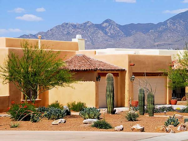 Arizona xeriscape design for a residential front yard. 